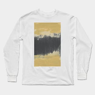 "Striking Divide"  - Textured Painting Original Artwork Black Yellow Tan Beige Navy Long Sleeve T-Shirt